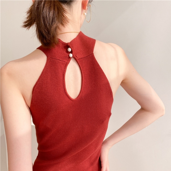 Red sexy non-sleeve summer sweater dress - Picture 2 of 7